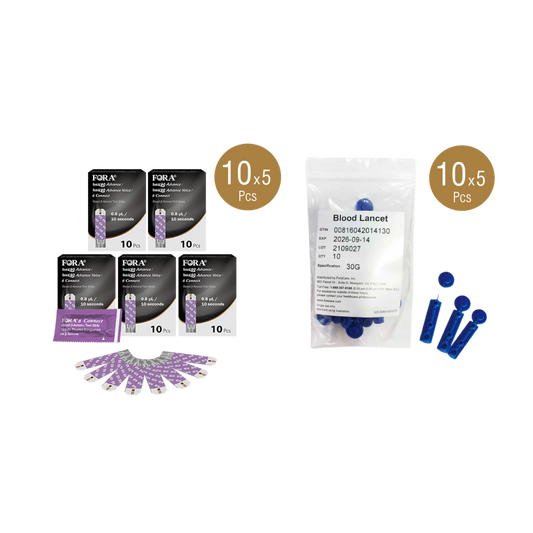 FORA blood ketone test strips and blood lancets pack, 10 pieces each, for Test N’GO Advance series meters
