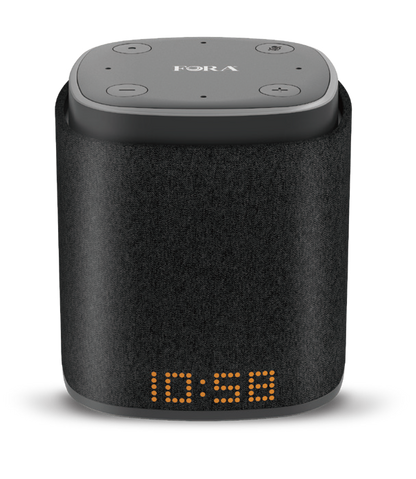 FORA IntelliSpeaker smart Bluetooth speaker with Alexa, health data voice updates, and digital clock display