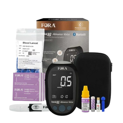 FORA Test N’GO Advance Voice Ketone Kit for ketogenic diet and fasting, includes Bluetooth meter, 10 strips, lancets, and case