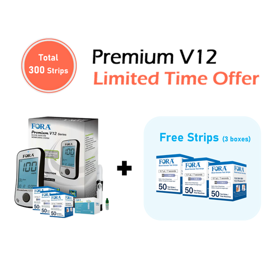 【Limited Time Offer】FORA Premium V12 Voice Blood Glucose Testing Kit (300 Strips, 100 Lancets, 1 Meter, 1 Lancing, 1 Control Solution) – Exp. 06/13/2025