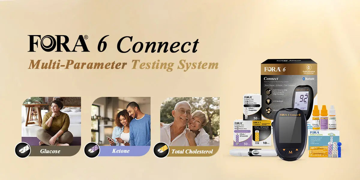 FORA 6 Connect Extreme Testing Kit-10 Total Cholesterol Strips+50 Ketone Strips+50 Glucose Strips ForaCare Inc.