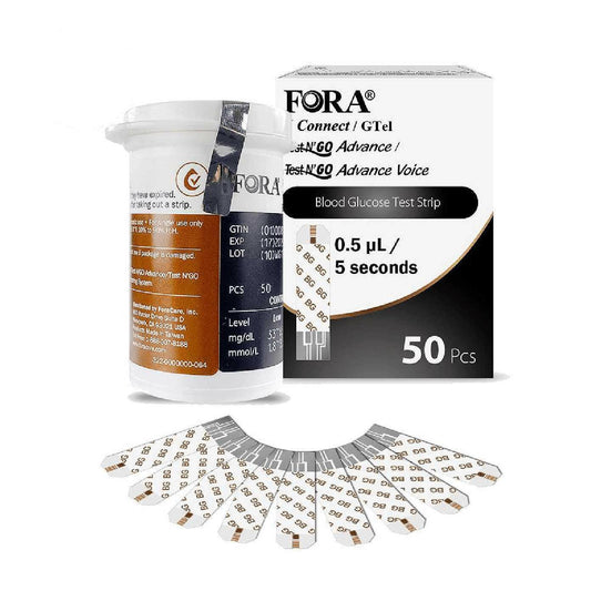 FORA Glucose Test Strips Combo Box (50ct/vial)- Compatible with 6Connect and Test N'Go Advance Voice Meters Fora Care Inc.