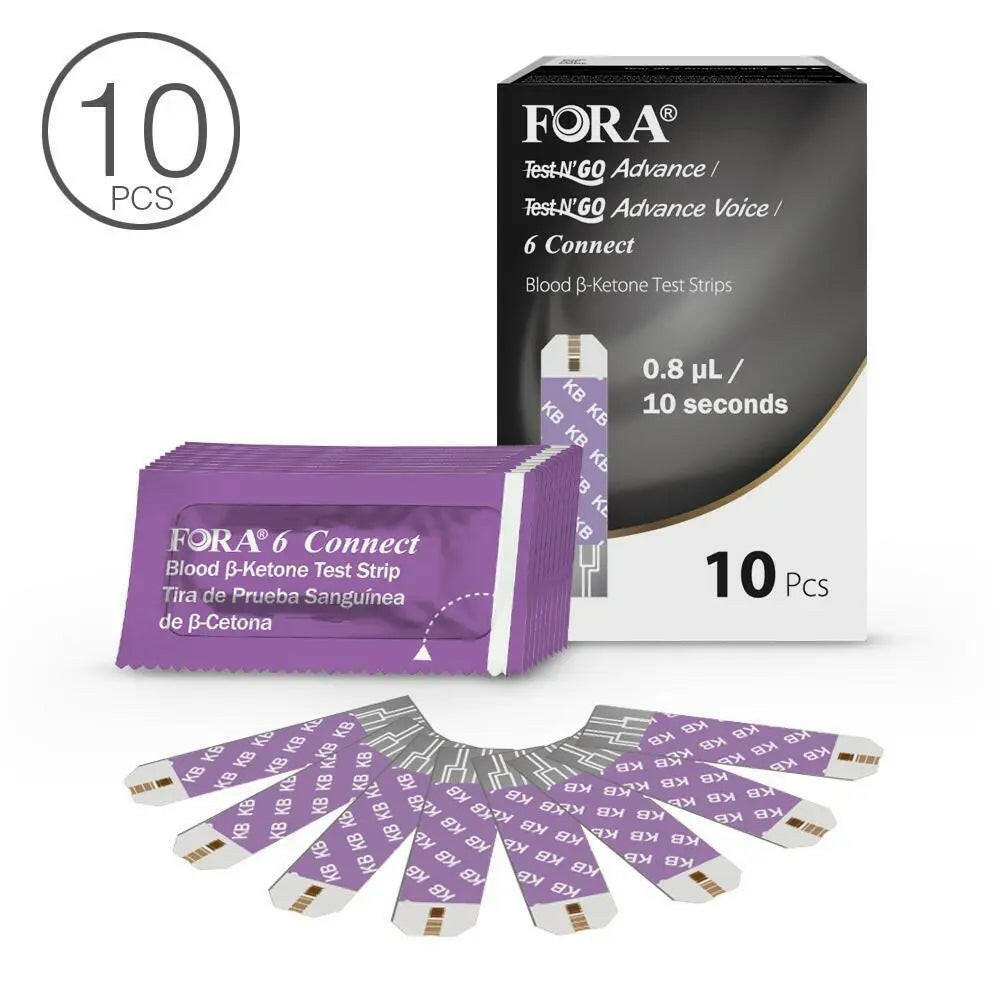 FORA Ketone Test Strips Combo Box (10pcs/box)-Compatible with 6Connect and Test N'Go Advance Voice Meters Fora Care Inc.