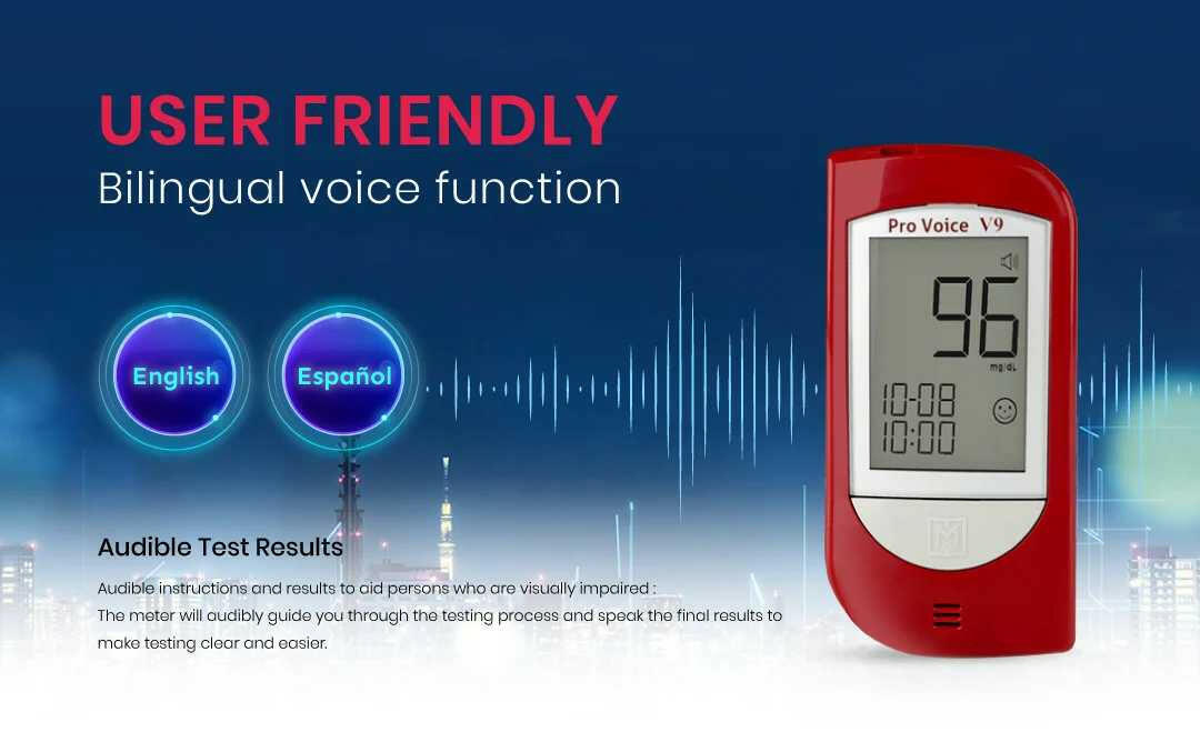 FORA Pro Voice V9 Diabetes Testing Kit (Talking Glucometer- English, Español) - 100 Glucose Strips(50ct/ vial*2)+100 Lancets ForaCare Inc.