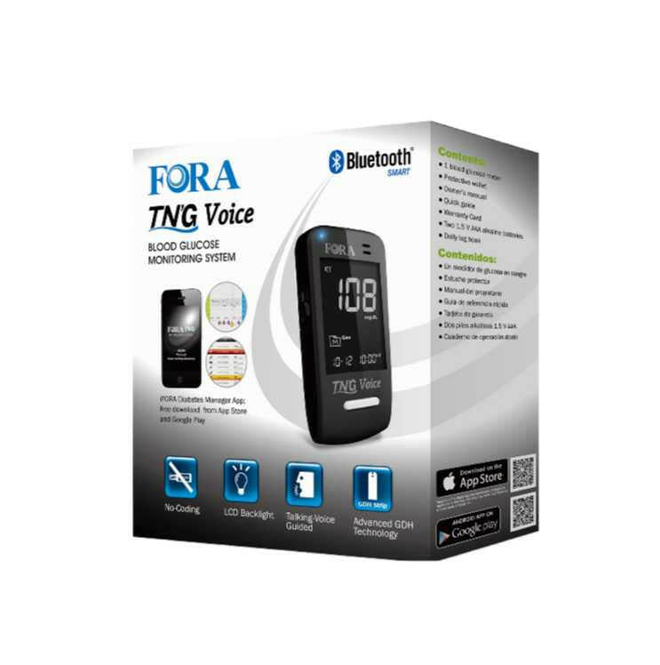 FORA TN'G Voice Bluetooth BLE Talking (English, Español) Glucometer (Meter Only, Test Strips & Lancing are Sold Separately) Fora Care Inc.